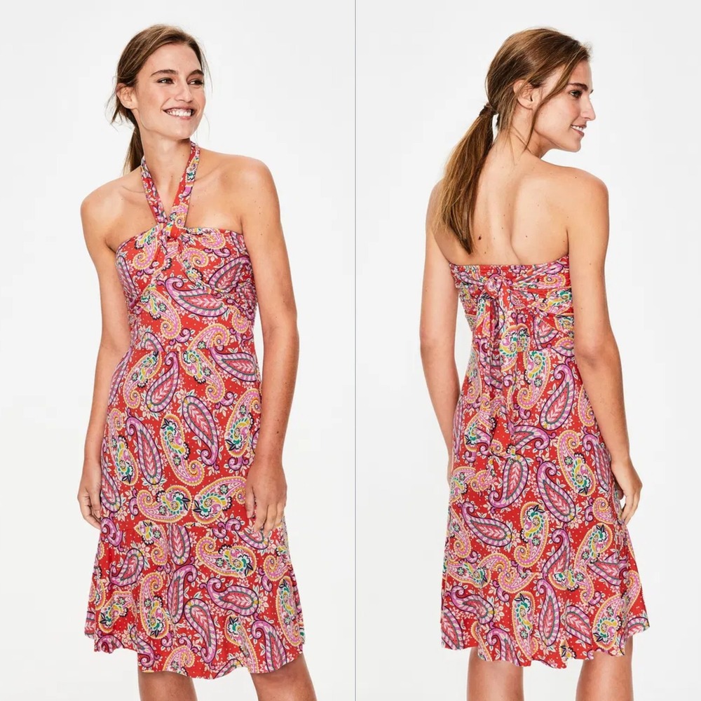 Boden Lilah Red Paisley Halter Neck Midi Dress Women's US 6P UK 10 Multiway